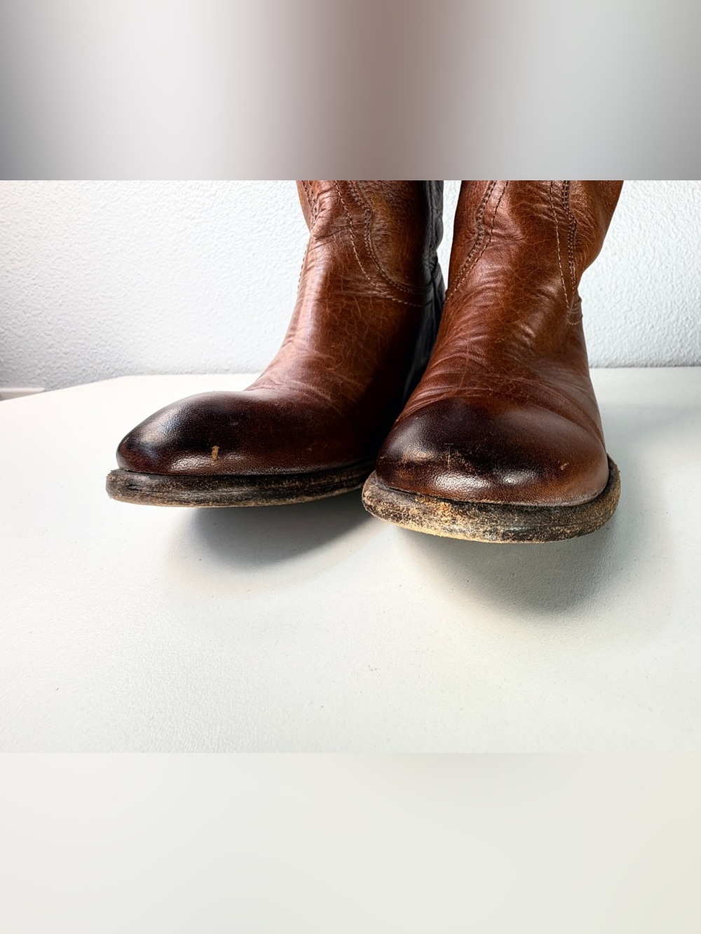 Frye Brown Leather Short Western Boots Womens 5.5 B Cowboy Ankle bootie - Picture 12 of 16